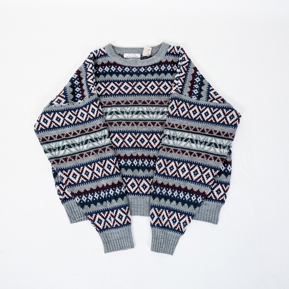 Vintage Sweaters - 80's Knit Crew Neck Fishermen Cable Abstract Long Sleeve